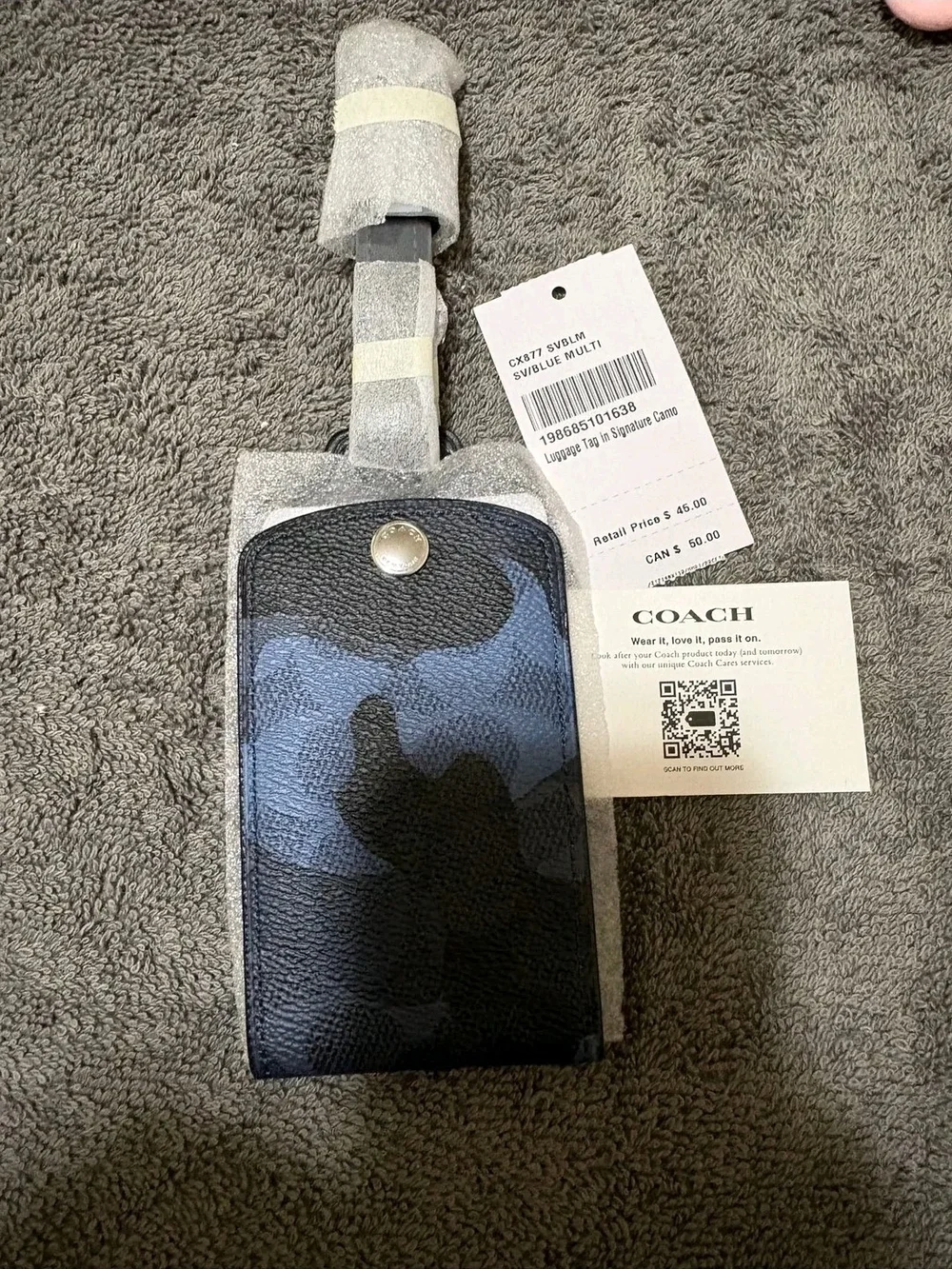 Coach Navy & Black Signature Camo Luggage Tag